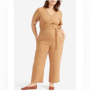 Everlane Women's Linen Short Sleeve Jumpsuit With Pockets, Size 2, Tan